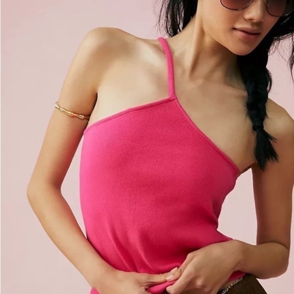Anthropologie Anthro Hot Pink Tank Top One Strap Square Neckline NWOT